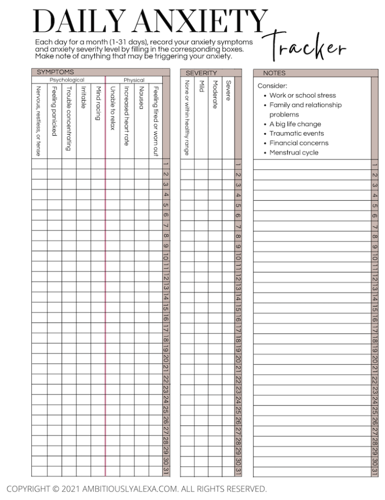 printable anxiety tracker